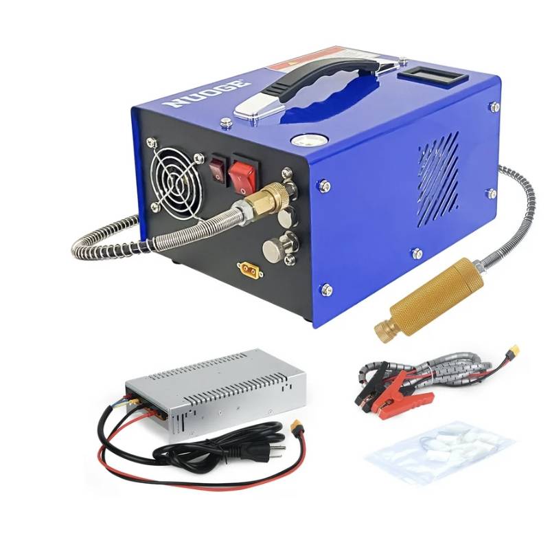 NUOGE Pcp Air Compressor,4500Psi 30Mpa Powered by Car 12V DC or Home 110V AC W/Converter Paintball/Scuba Tank Compressor Pump