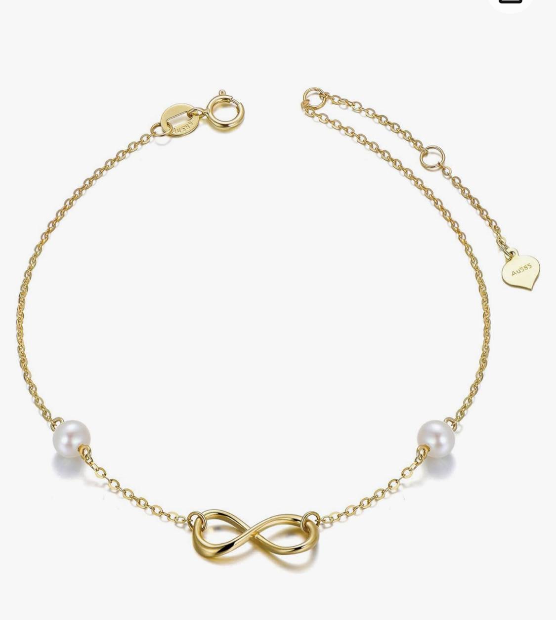 SISGEM 14k Gold Infinity Anklets for Women, Real Pearl Love Knot Ankle Bracelet Jewelry Gifts for Her, 8.6-10.2 Inch